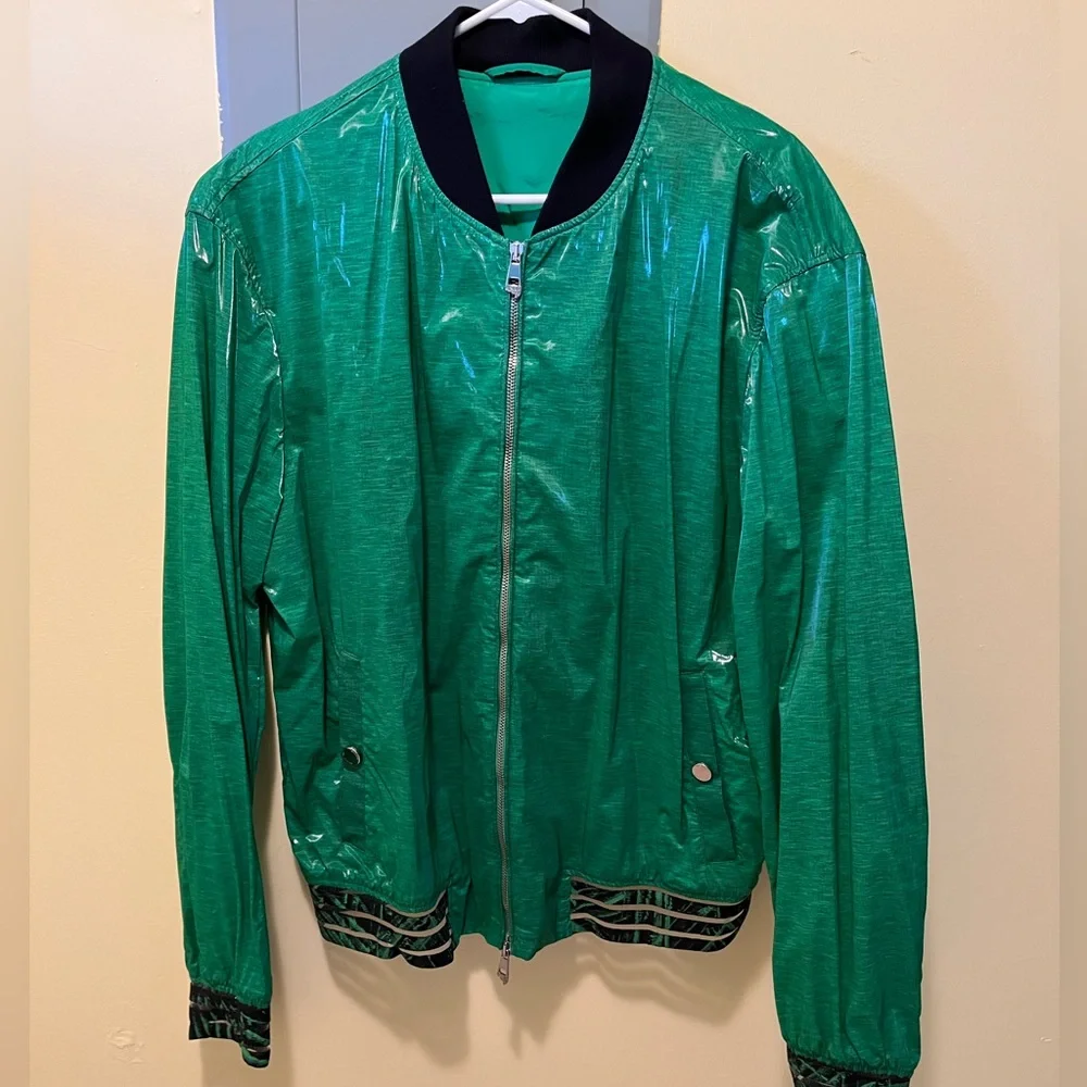 Versace Green Abstract Bomber Jacket Men’s Large EUC - Picture 1 of 8